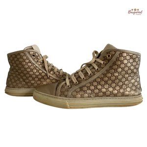 Authentic GUCCI Gold Metallic Micro-Guccissima Leather High-Top Sneakers 6.5